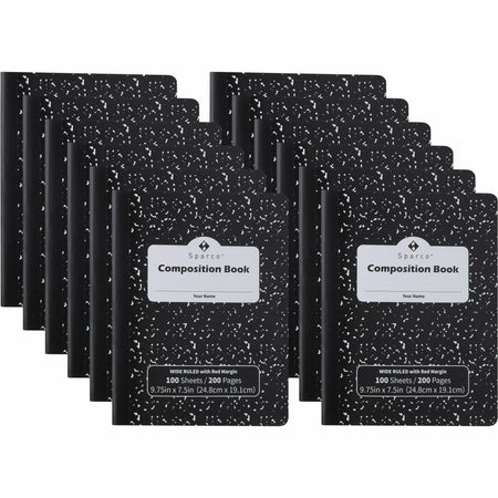 Sparco Composition Notebook: 100 Sheets Letter Size Black Cover - 12 Pack - Notebooks