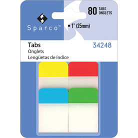 Sparco 1’’ Durable Tabs - Write-on Tab(s) - Tab Height - Assorted - Tear Resistant Curl Repositionable - Index