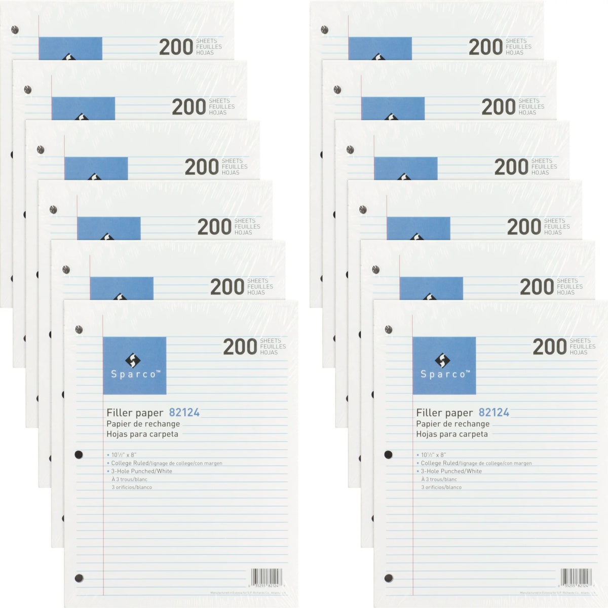 Sparco 3-hole Punched Filler Paper - 2400 Sheets - College Ruled Front Ruling - Red Margin - 16 lb Basis Weight