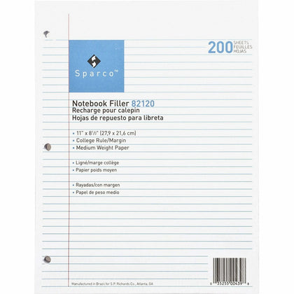 Sparco Filler Paper: Letter Size Ruled with Red Margin - Paper