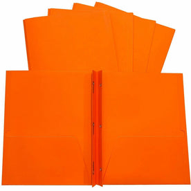 Sparco Letter Pocket Folder: Orange 3 Double Prong Fasteners 2 Internal Pockets - Folders