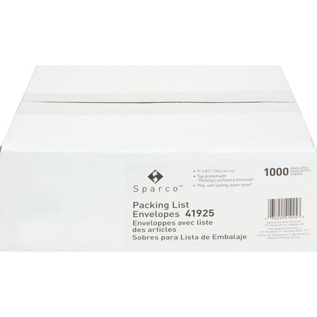 Sparco Packing Slip Envelope: 7x5.5’’ Self-Adhesive Seal White - 1000/Box - Forms/Envelopes