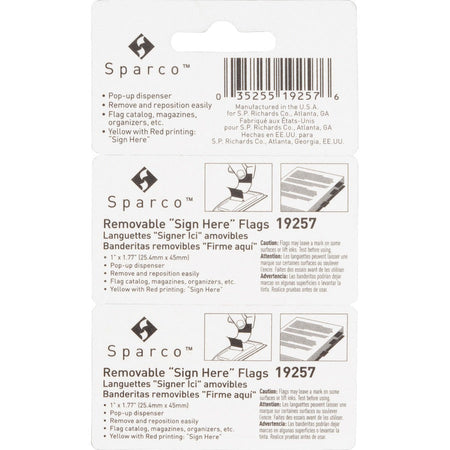 Sparco Pop-up Sign Here Flags Dispenser - Yellow Self-adhesive - 100 Pack - Index Accessories & Page Markers