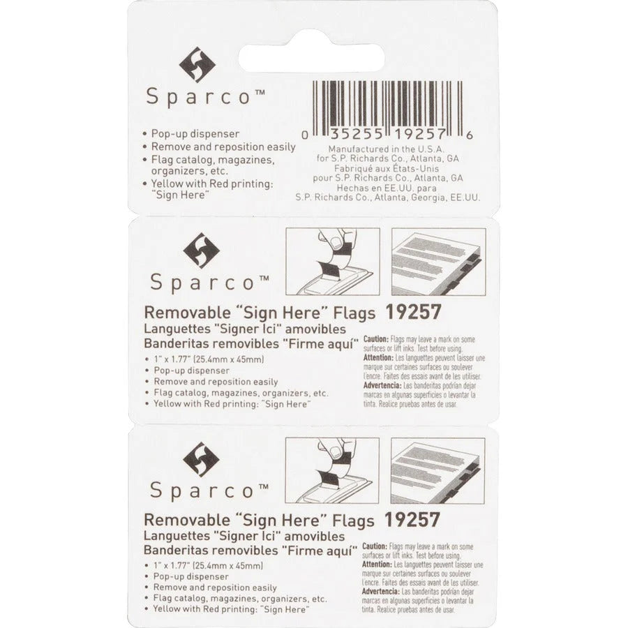 Sparco Pop-up Sign Here Flags Dispenser - Yellow Self-adhesive - 100 Pack - Index Accessories & Page Markers