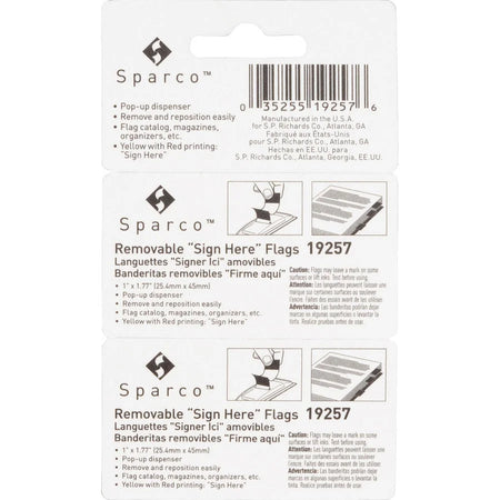 Sparco Pop-up Sign Here Flags Dispenser - Yellow Self-adhesive - 100 Pack - Index Accessories & Page Markers