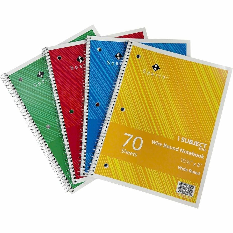 Sparco Quality 3HP Notebook - 1 Subject(s) - 70 Sheets - Wire Bound - Wide Ruled Front Ruling - Unruled Margin