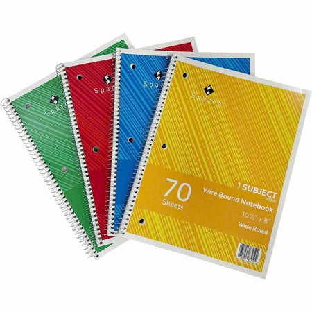 Sparco Quality 3HP Notebook - 1 Subject(s) - 70 Sheets - Wire Bound - Wide Ruled Front Ruling - Unruled Margin