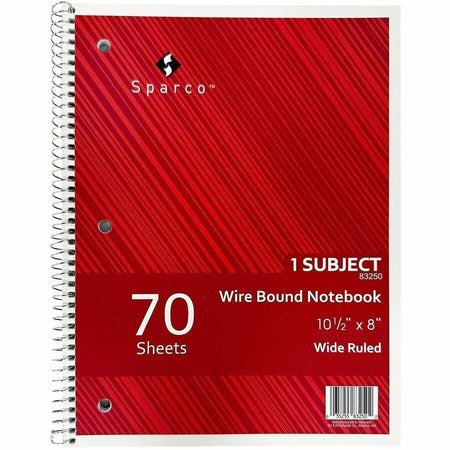 Sparco Quality 3HP Notebook - 1 Subject(s) - 70 Sheets - Wire Bound - Wide Ruled Front Ruling - Unruled Margin
