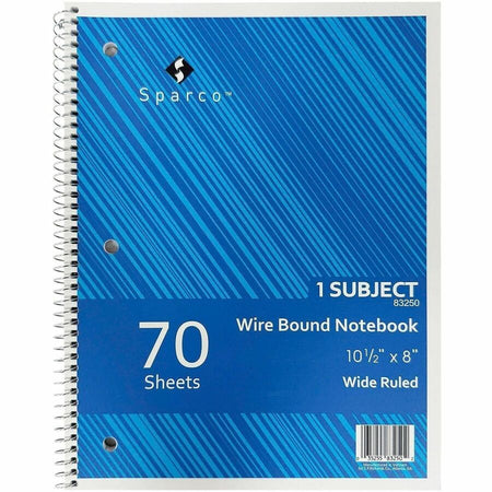 Sparco Quality 3HP Notebook - 1 Subject(s) - 70 Sheets - Wire Bound - Wide Ruled Front Ruling - Unruled Margin