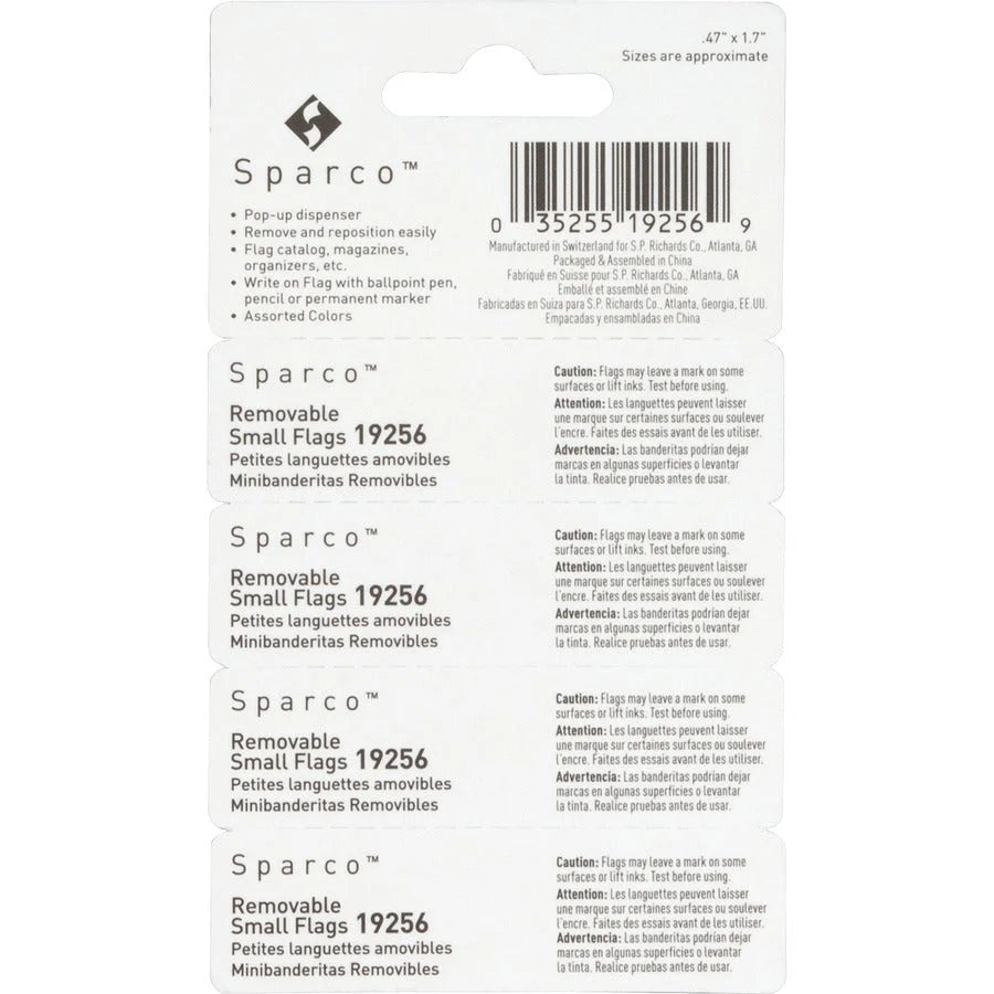 Sparco Small Flags - Assorted Colors - Pop-up Dispenser - 140 Pack - Index Accessories & Page Markers