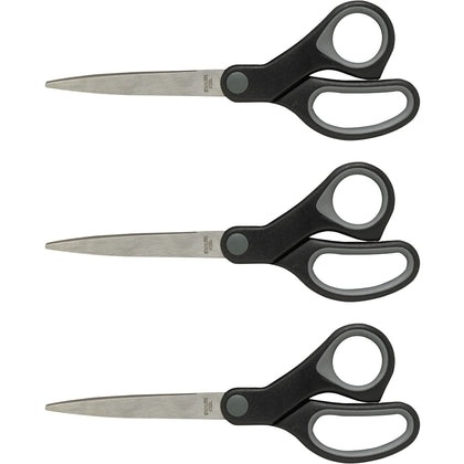 Sparco Straight Scissors with Rubber Grip Handle - 7’’ Stainless Steel (3-Pack)
