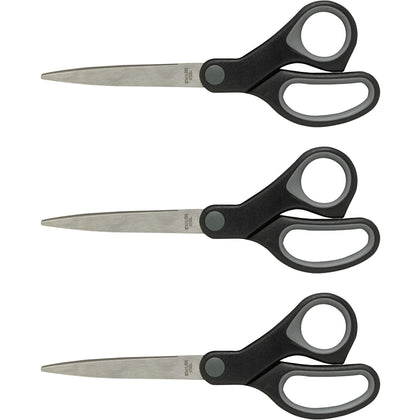 Sparco Straight Scissors with Rubber Grip Handle - 7’’ Stainless Steel (3-Pack)