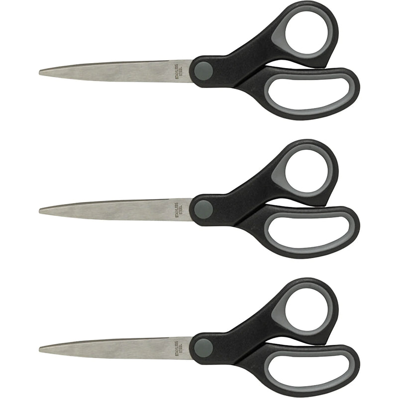 Sparco Straight Scissors with Rubber Grip Handle - 7’’ Stainless Steel (3-Pack)
