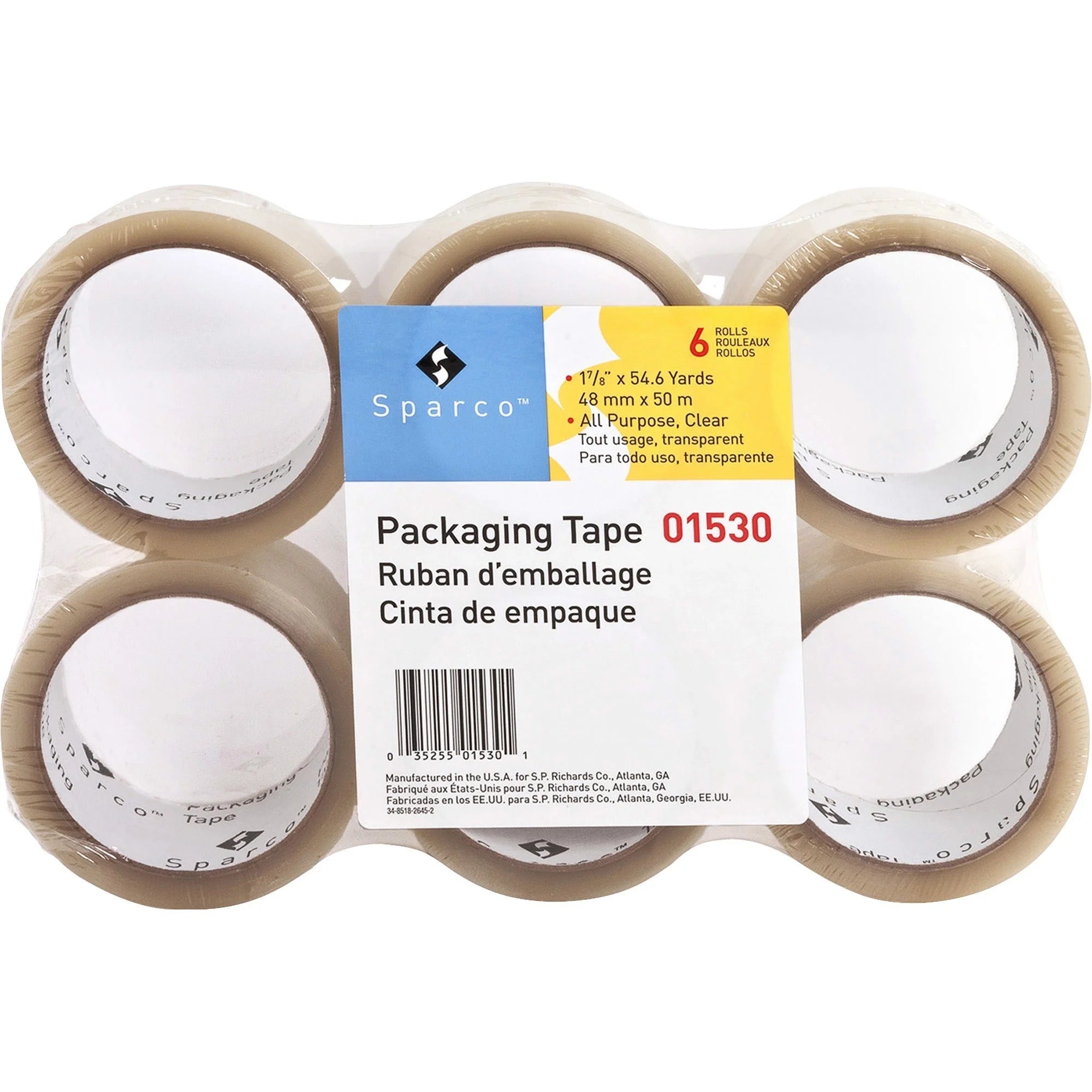 Sparco Transparent Hot-melt Tape: 55yd x 2’’ 1.9mil - Clear Moisture/Split/Abrasion Resistant - Sealing Shipping