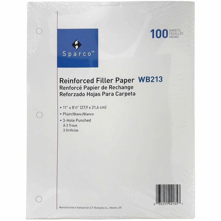 Sparco Unruled Filler Paper - 100 Sheets - Plain - Margin - 20 lb Basis Weight - Letter - 8 1/2’’ x 11’’ Sheet Size