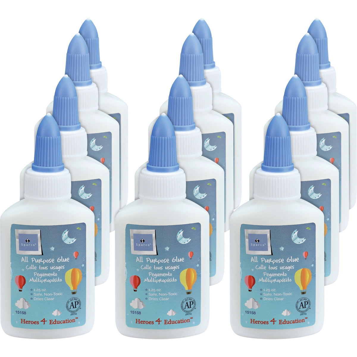 Sparco Washable School Glue - 1.25 fl oz - White - 12 / Box - All-Purpose