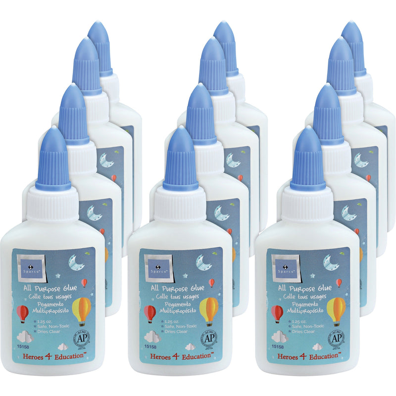 Sparco Washable School Glue - 1.25 fl oz - White - 12 / Box - All-Purpose