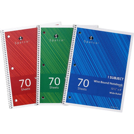 Sparco Wire-bound Notebook - Wide Ruled - Stiff Cover - 3 Pack - Notebooks