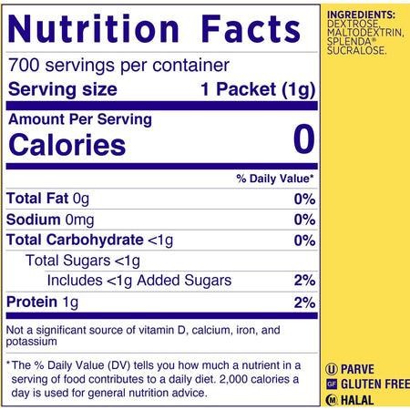 Splenda Single-serve Sweetener Packets - 0.035 oz (1 g) - Artificial - 700 / Box - Condiments
