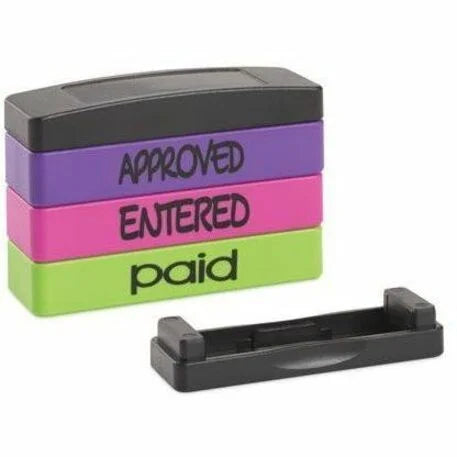 stackSTAMP Message Stamp Set - APPROVED ENTERED PAID - 1.81’’ x 0.63’’ - Assorted - Address & Office Stamps