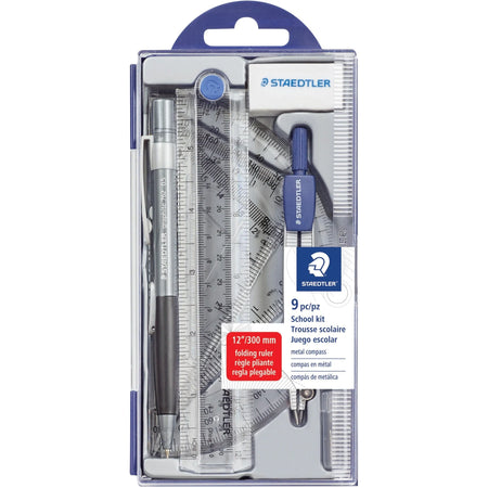 Staedtler Compass Math Set - 9 Piece Blue - Protractors & Triangles