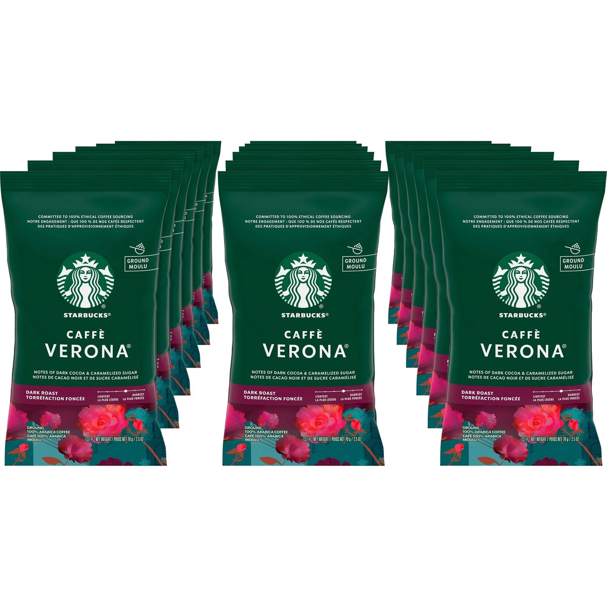 Starbucks Caffe Verona Coffee - Rich Dark Roast - 2.5 oz Pouches - 18 Count Box