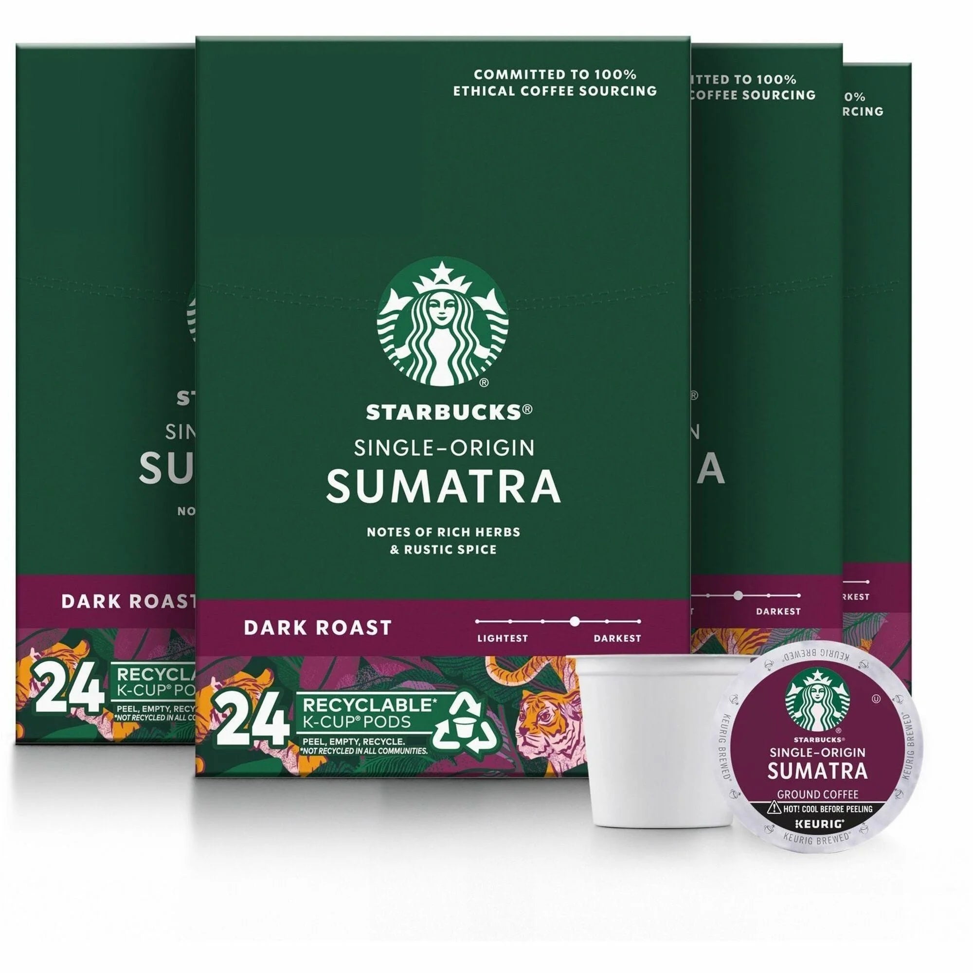 Starbucks Sumatra Blend Coffee K-Cups - Dark Roast - 24 K-Cup Pack - 4 Carton