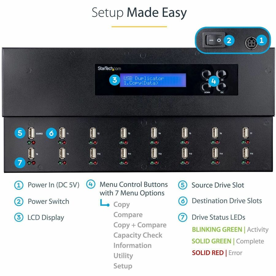 StarTech.com 1:15 Standalone USB Duplicator and Eraser - for USB Flash Drives - Alternate-Image3