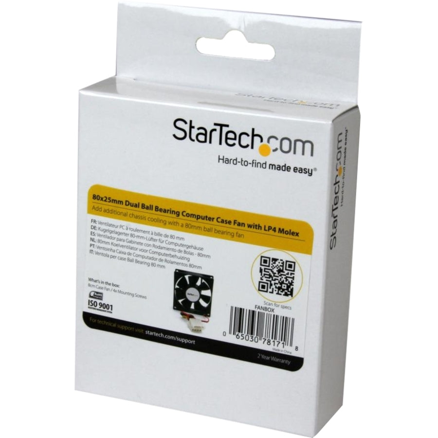 StarTech.com 80mm Dual Ball Bearing CPU Case Fan LP4 - 1 Pack - In-Package