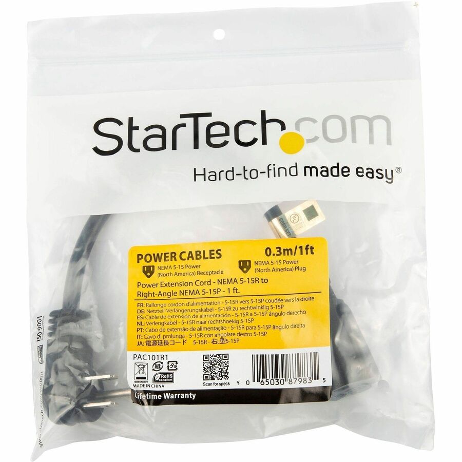 StarTech.com Flat Extension Cord - NEMA 5-15R to NEMA Right-Angle 5-15P - 3 ft. - Alternate-Image4