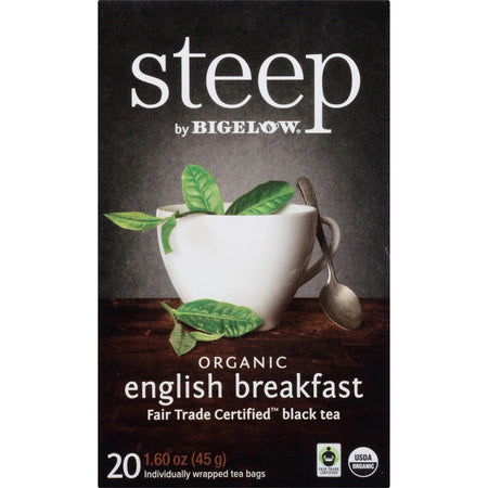 Steep by Bigelow® Organic English Breakfast Black Tea Bag - 1.6 oz - 20 Teabag - GMO Free - Kosher