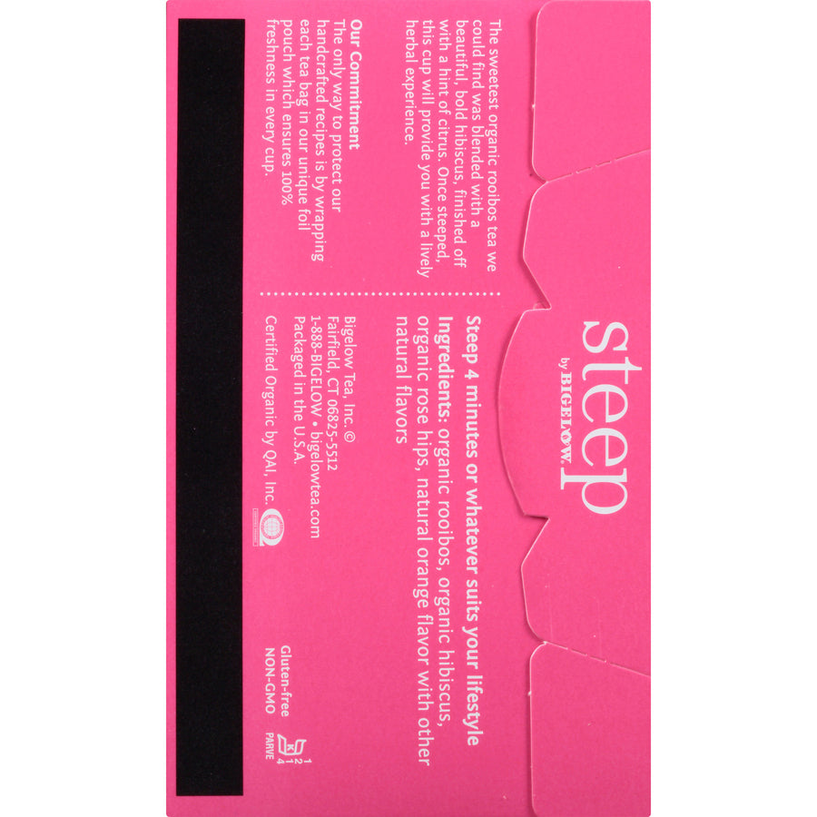 Steep by Bigelow® Rooibos Hibiscus Herbal Tea Bag - 1.6 oz - 20 Teabag - GMO Free - Kosher - Organic - Box