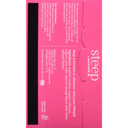 Steep by Bigelow® Rooibos Hibiscus Herbal Tea Bag - 1.6 oz - 20 Teabag - GMO Free - Kosher - Organic - Box