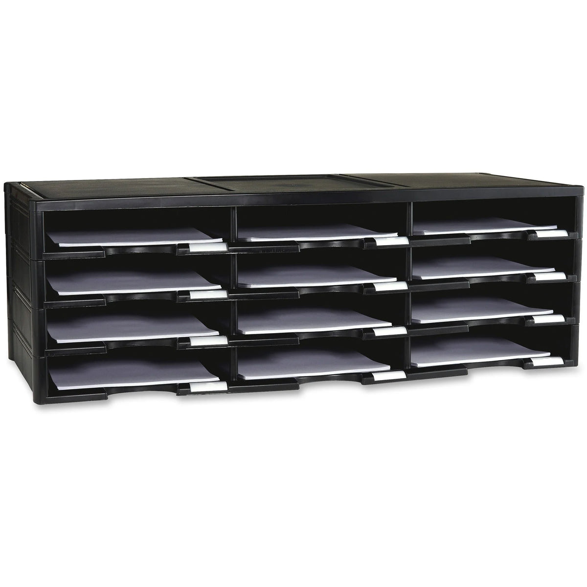 Storex 12-Compartment Organizer: 6000-Sheet Capacity 100% Recycled Black - Literature Holders/Sorters