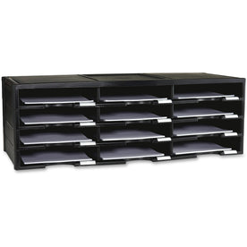 Storex 12-Compartment Organizer: 6000-Sheet Capacity 100% Recycled Black - Literature Holders/Sorters