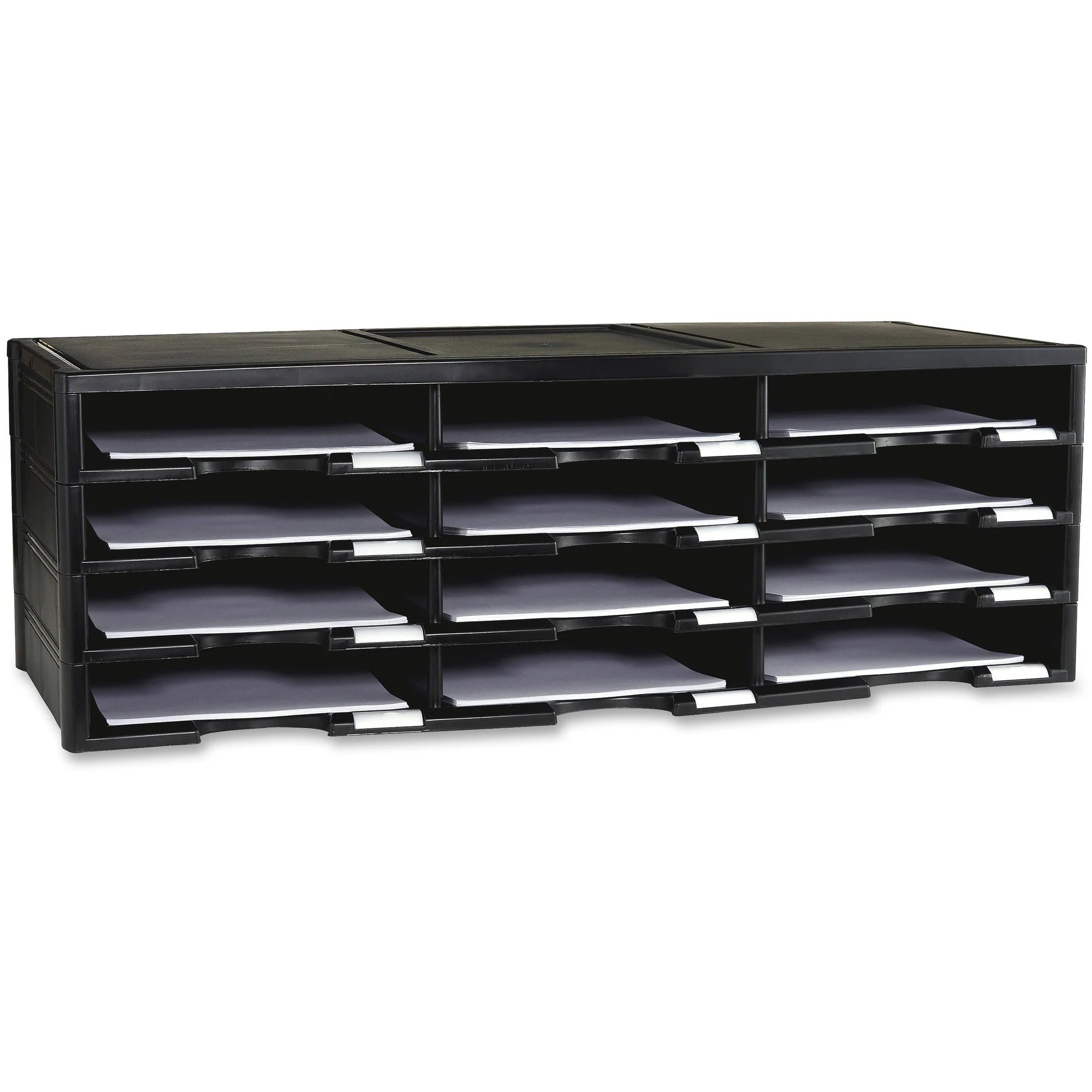 Storex 12-Compartment Organizer: 6000-Sheet Capacity 100% Recycled Black - Literature Holders/Sorters