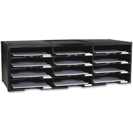 Storex 12-Compartment Organizer: 6000-Sheet Capacity 100% Recycled Black - Literature Holders/Sorters