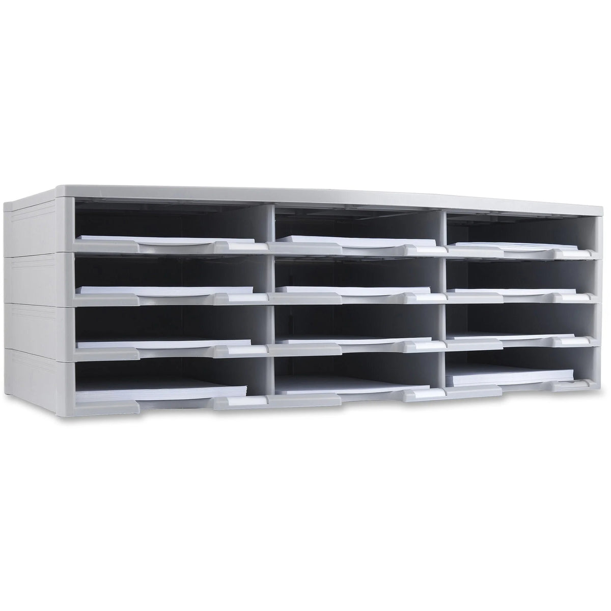 Storex 12-Compartment Organizer: 6000-Sheet Capacity 100% Recycled - Gray - Literature Holders/Sorters