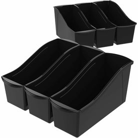 Storex Book Bins: Sturdy Black Plastic - 7’’x5.30’’x14.30’’ - 6/Carton - Classroom Organizers