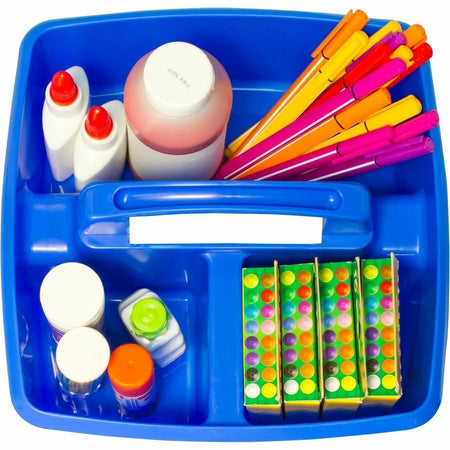 Storex Classroom Caddy: 3-Compartment Organizer Set - Durable Stackable Blue Plastic - Organizers
