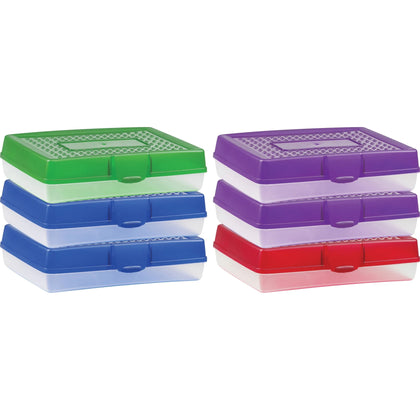 Storex Impact-Resistant Pencil Case - Assorted Bright Colors - Plastic Body - 6-Pack - Boxes
