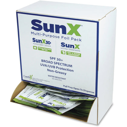 SunX CoreTex SPF30 Sunscreen Towelettes - Non-greasy Water Resistant Oil-free - Skin/Body Lotions