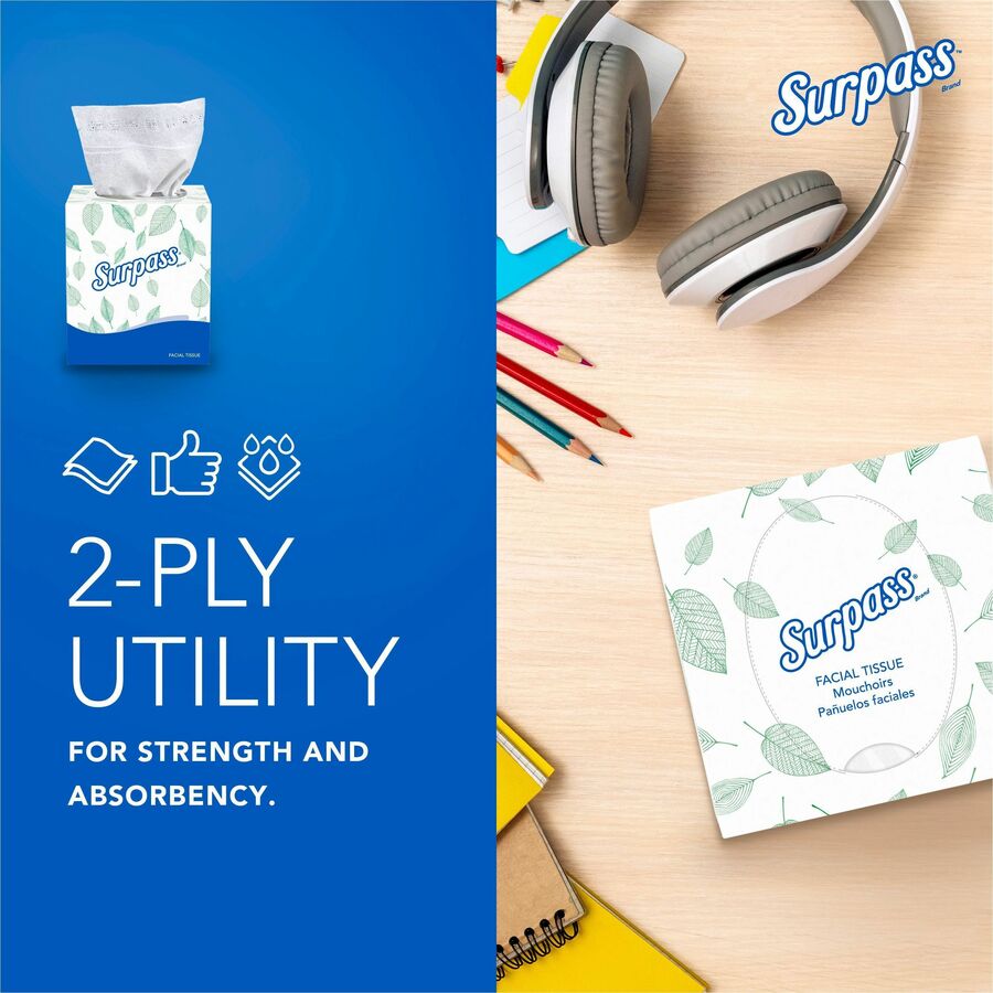 Surpass Facial Tissue Cube for Business - 2 Ply - 8.30’’ Width x 7.80’’ Length - White - Fiber - 90/Box - 36 / Carton