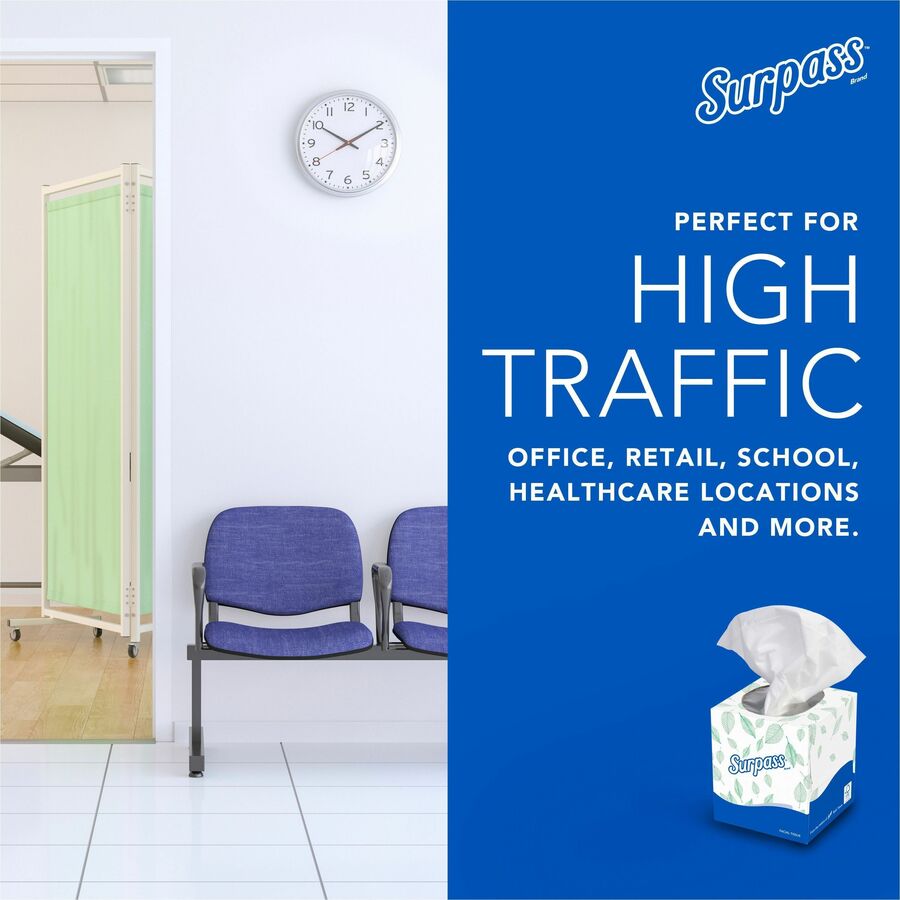 Surpass Facial Tissue Cube for Business - 2 Ply - 8.30’’ Width x 7.80’’ Length - White - Fiber - 90/Box - 36 / Carton