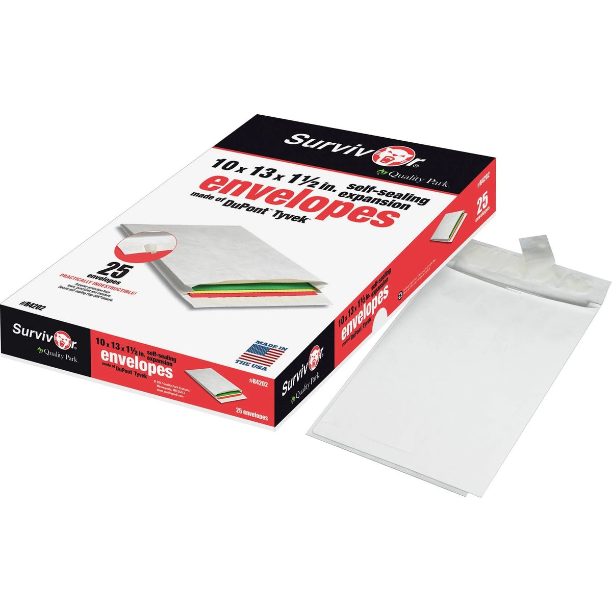 Survivor® Tyvek Expansion Mailers - Self-Seal Closure - 10x13x1.5 - White - 25/Box