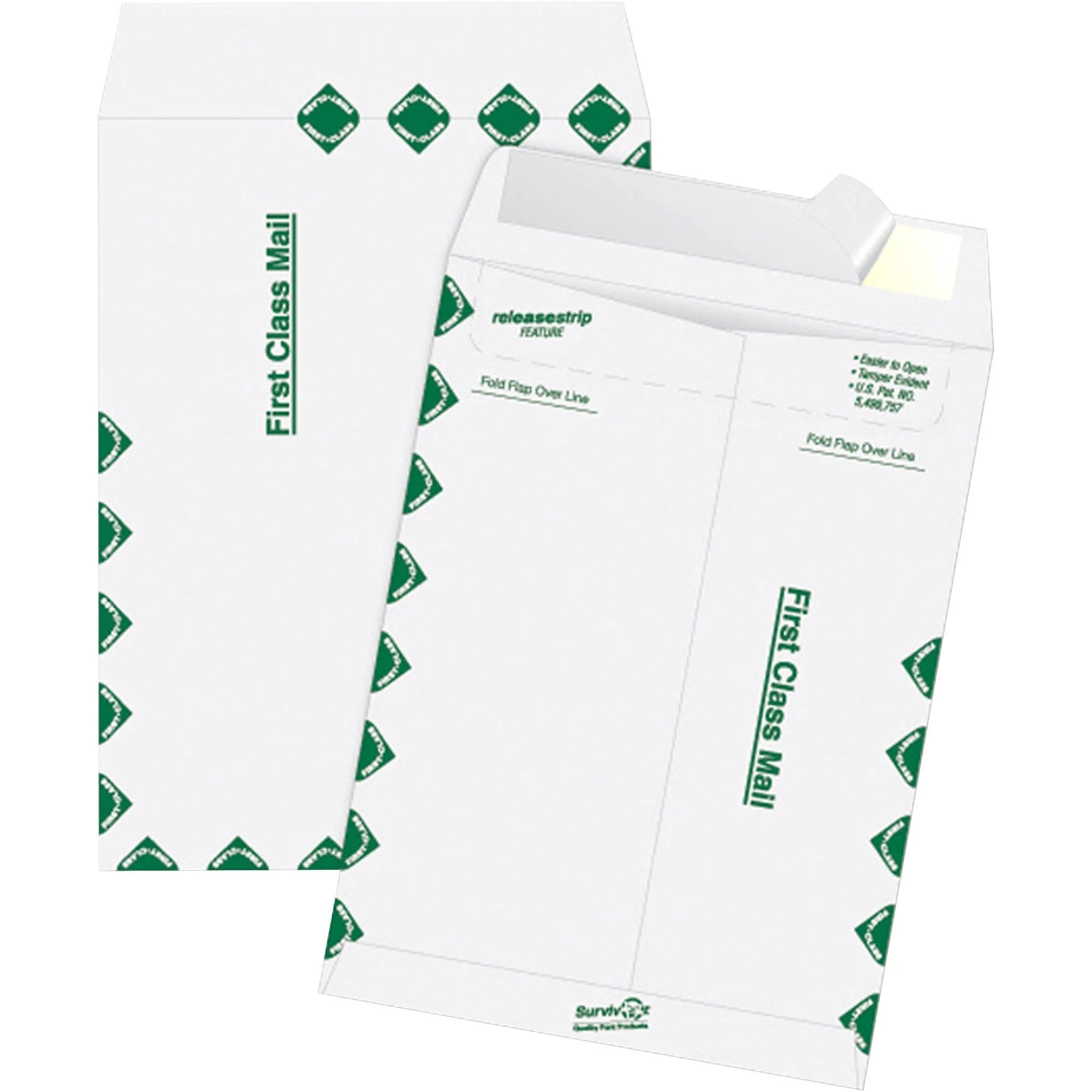 Survivor® Tyvek First Class Mailer - #15 1/2 - 12’’ x 15 1/2’’ - 14 lb - White - 100/Box - Mailers
