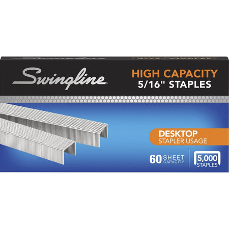 Swingline High-capacity Staples: High Capacity 5/16’’ Leg Holds 60 Sheets - Silver 5000 Per Cartridge - Staplers