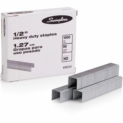 Swingline Premium Heavy-Duty Staples: 1/2’’ Leg Holds 90 Sheets - 1000/Box - Staples & Staple Removers