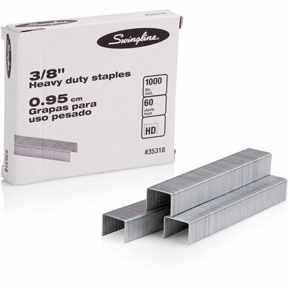 Swingline Premium Heavy-Duty Staples: 3/8’’ Leg Holds 60 Sheets - Chisel Point - Silver - Staples & Staple Removers