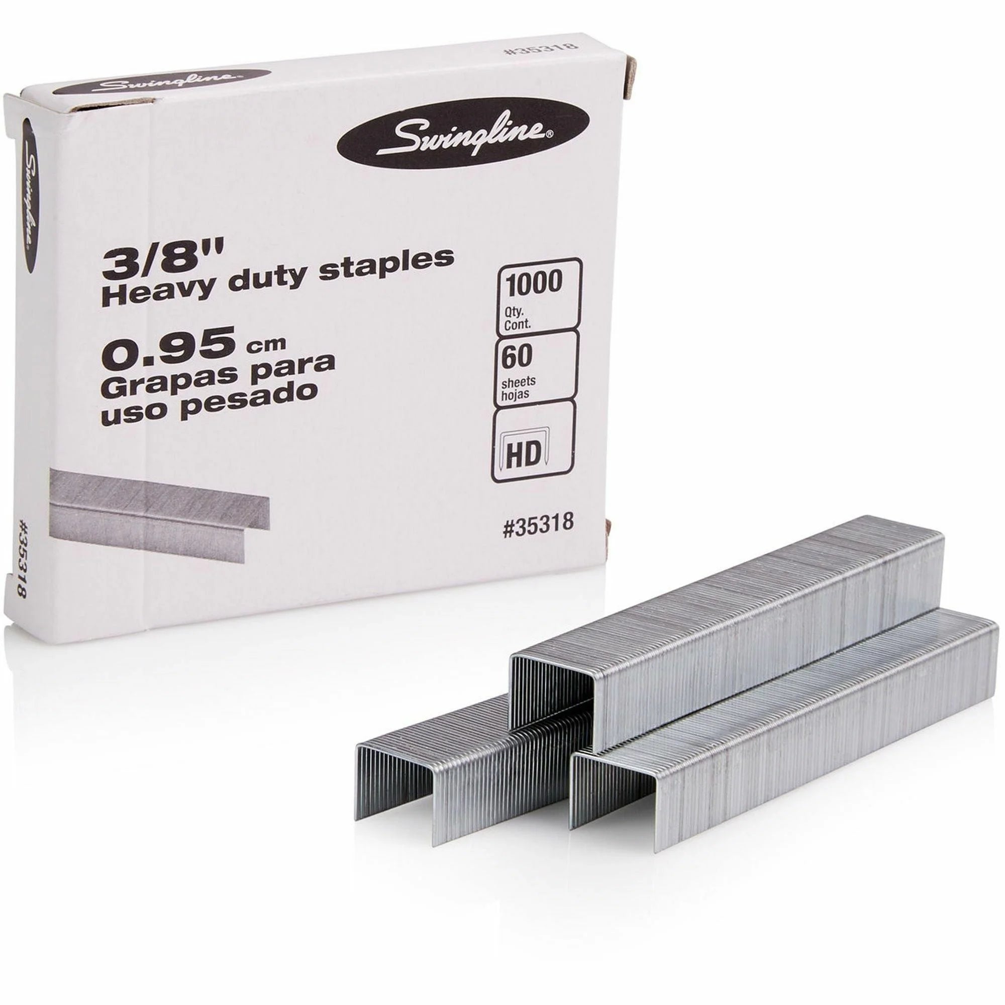 Swingline Premium Heavy-Duty Staples: 3/8’’ Leg Holds 60 Sheets - Chisel Point - Silver - Staples & Staple Removers